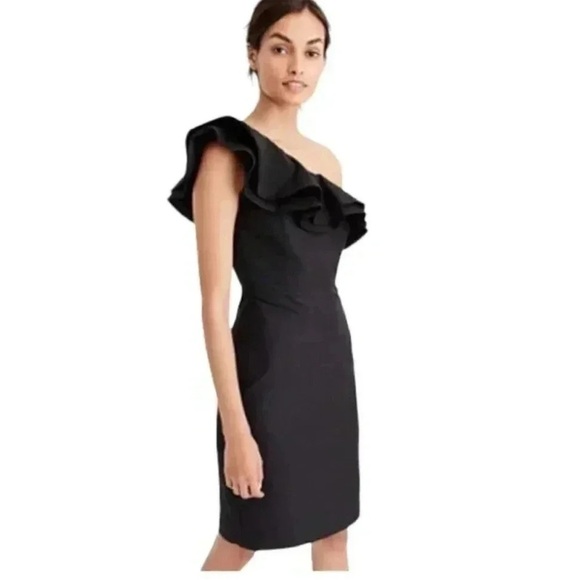 J Crew Navy Blue One Shoulder Ruffle Dress NWT Size 10 NEW - Picture 1 of 10